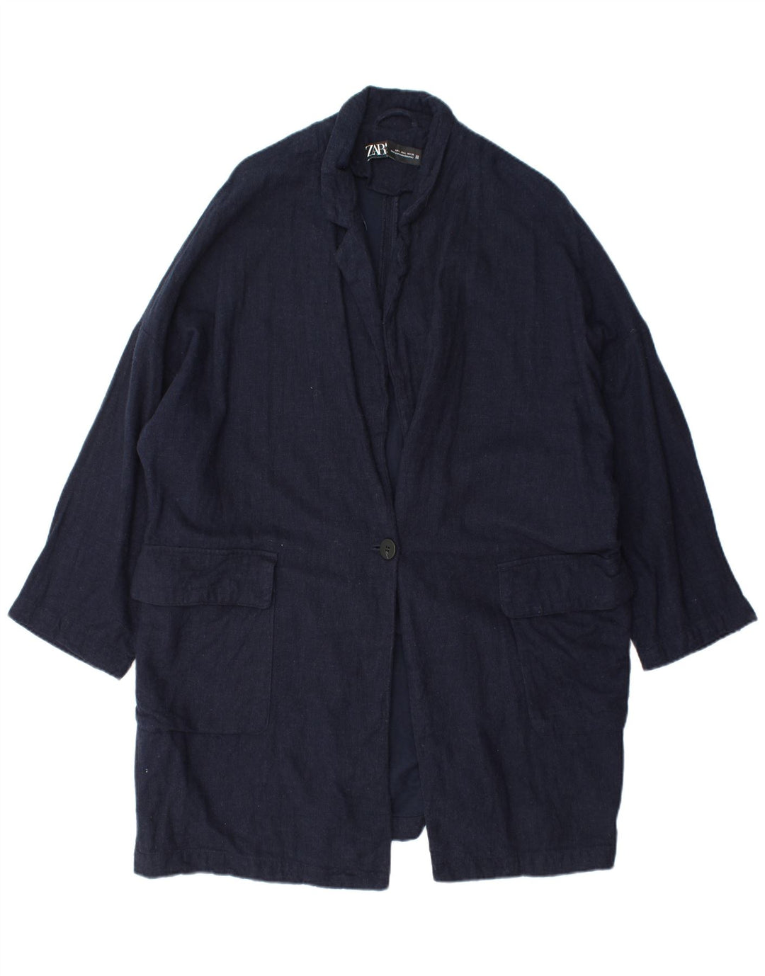 ZARA Manteau surdimensionné pour femme UK 16 Large Bleu marine Viscose