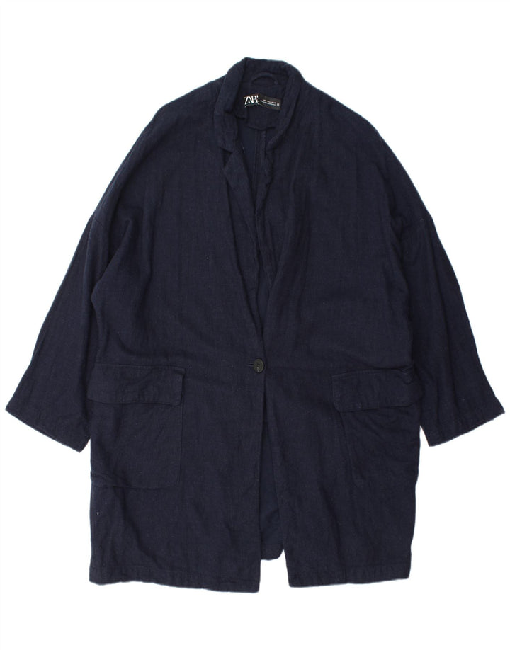 ZARA Manteau surdimensionné pour femme UK 16 Large Bleu marine Viscose