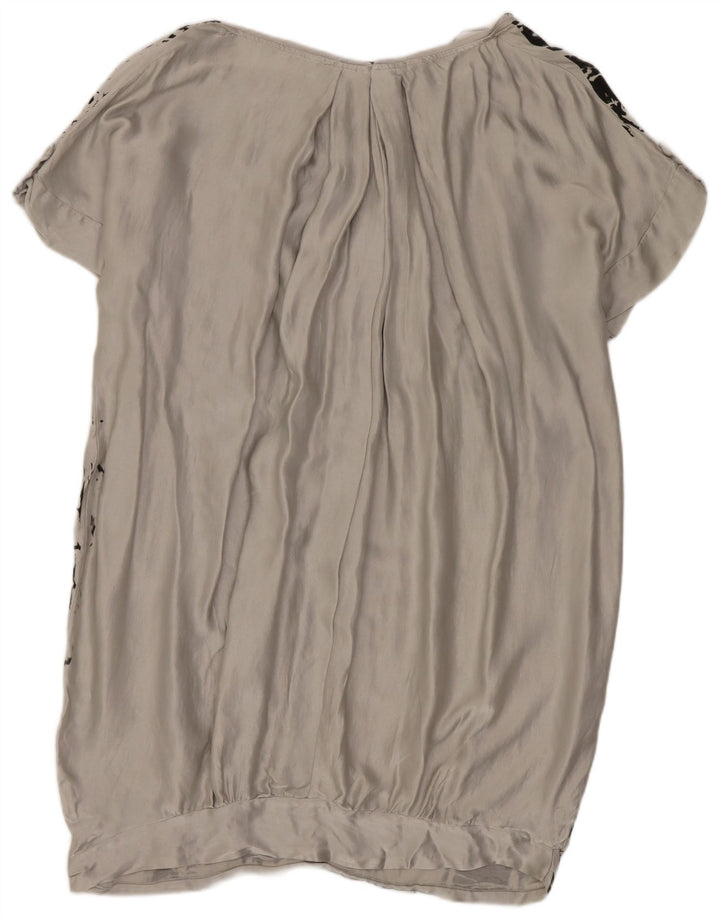 Zara Robe bulle surdimensionnée à motif abstrait pour femme UK 14 en soie gris moyen