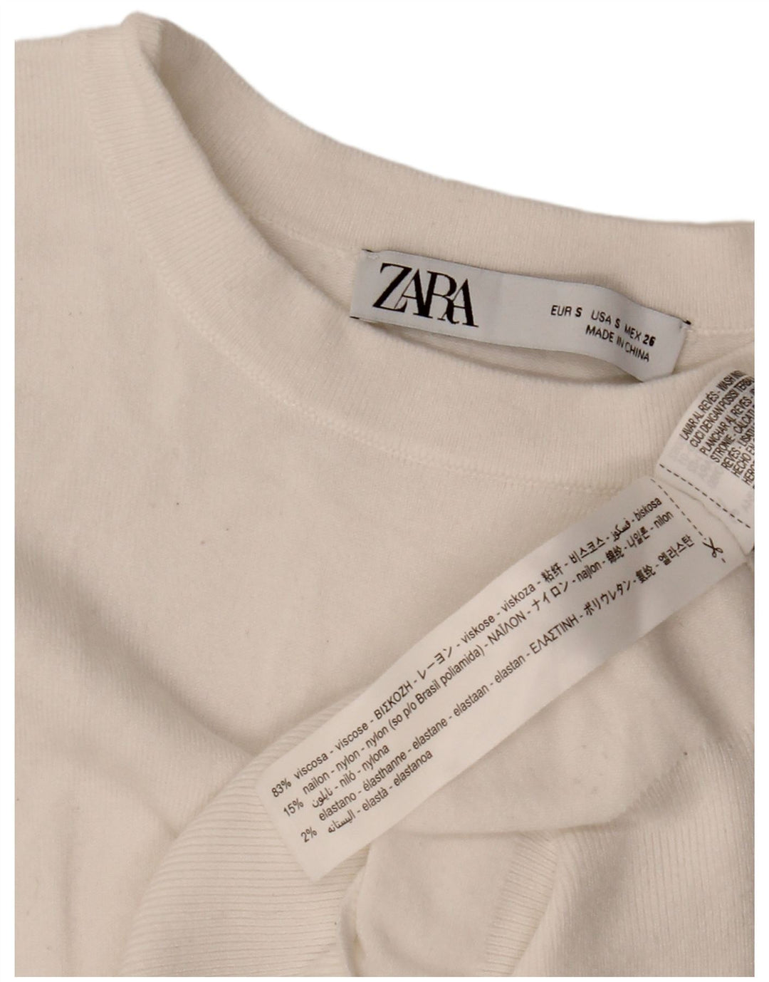 ZARA Femme Pull Col Bateau UK 10 Petit Viscose Blanc