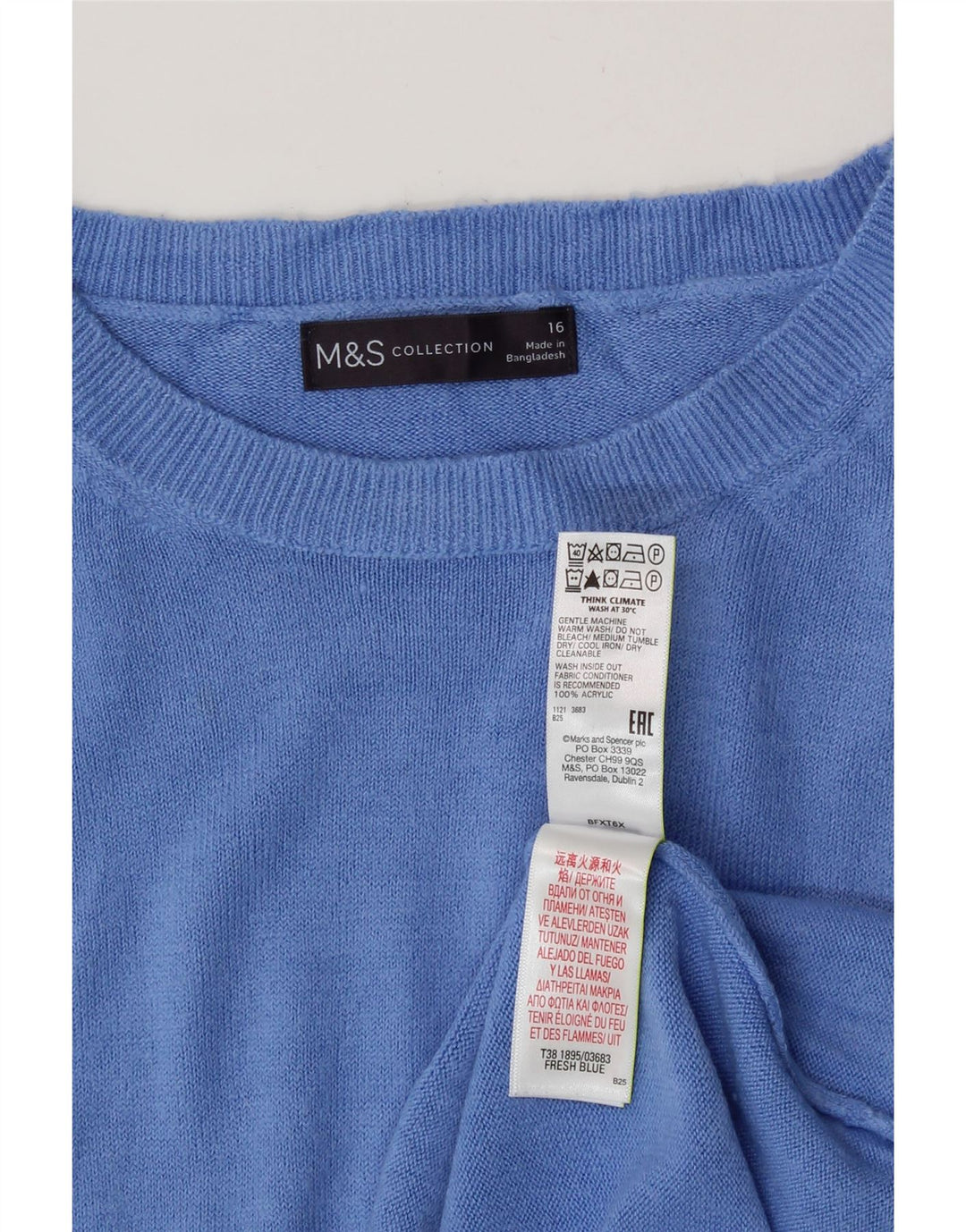 MARKS & SPENCER Pull col bateau pour femme UK 16 Grand Bleu Acrylique