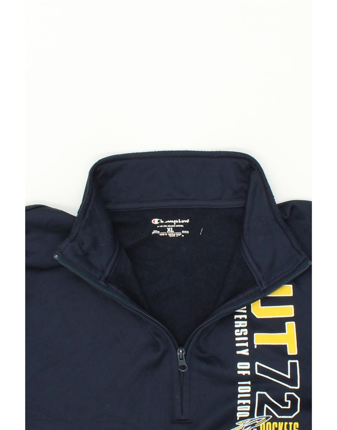 CHAMPION Mens Graphic Zip Neck Sweatshirt Jumper XL Navy Blue Polyester Vintage Champion and Second-Hand Champion from Messina Hembry 