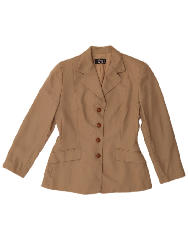vintage Femme 4 Bouton Blazer Veste UK 14 Laine Vierge Beige Moyen