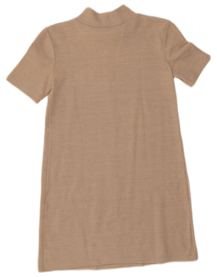 Zara Robe droite à manches courtes pour femme UK 10 Petit Beige