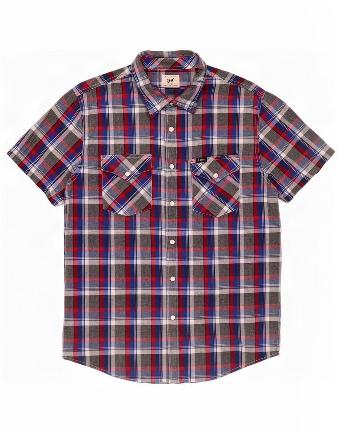Lee Chemise à Manches Courtes Homme Gris Moyen Carreaux Coton