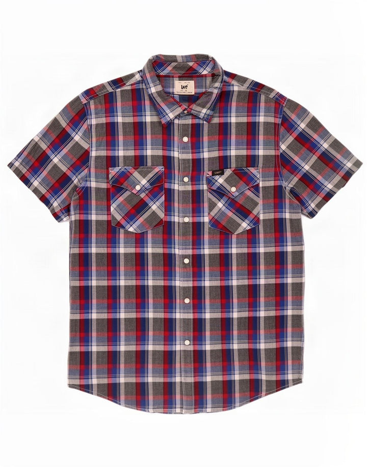 Lee Chemise à Manches Courtes Homme Gris Moyen Carreaux Coton