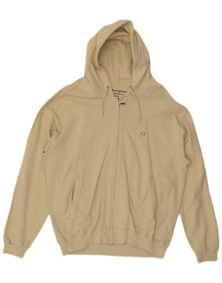 CHAMPION Mens Zip Hoodie Sweater Large Beige Cotton