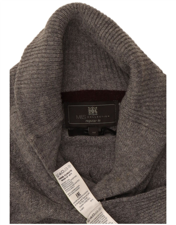 Marks & Spencer Pull coupe classique à col châle pour homme en laine gris moyen