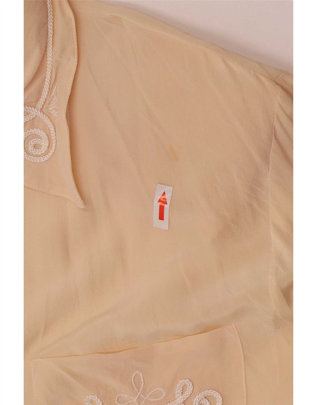 vintage Femme Chemise Régulière Blouse UK 14 Grande Soie Beige
