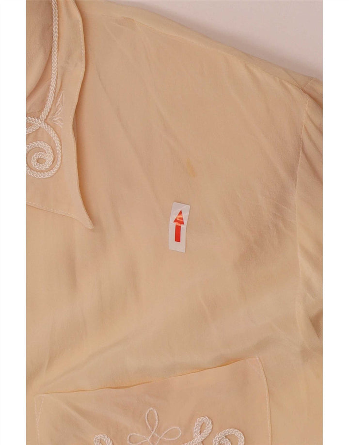 vintage Femme Chemise Régulière Blouse UK 14 Grande Soie Beige