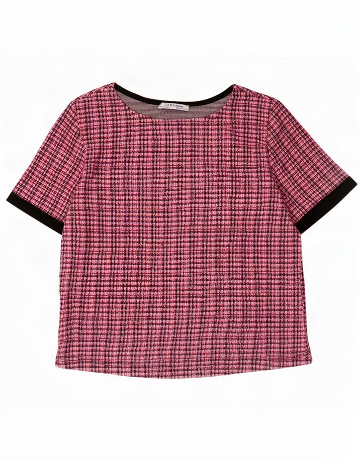 Zara Haut court pour femme UK 42 Polyester à carreaux rose moyen