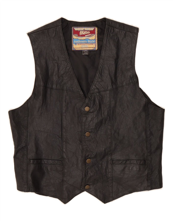 AKASO Mens Leather Waistcoat Large Black Leather Vintage Akaso and Second-Hand Akaso from Messina Hembry 