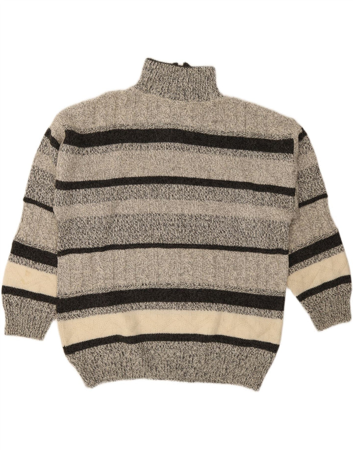 VINTAGE Mens Zip Neck Jumper Sweater XL Grey Striped Polyacrylic Vintage Vintage and Second-Hand Vintage from Messina Hembry 