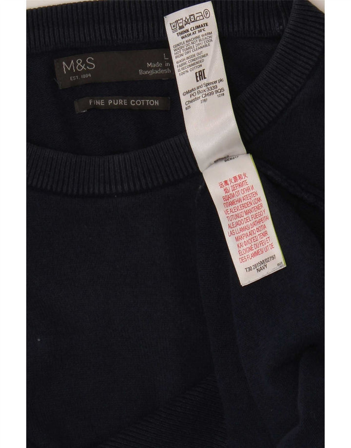 Marks & Spencer Pull à col rond pour homme en coton bleu marine Taille L