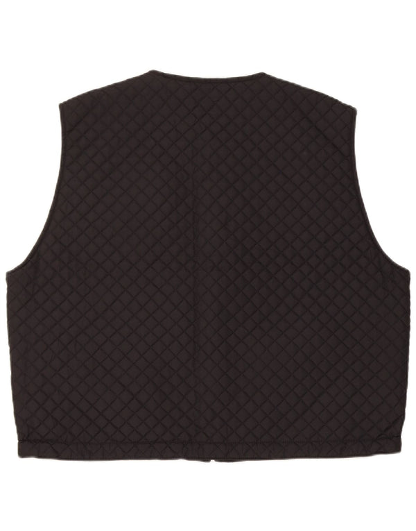 vintage Femmes Surdimensionné Réversible Gilet Matelassé UK 12 Moyen Noir Nylon