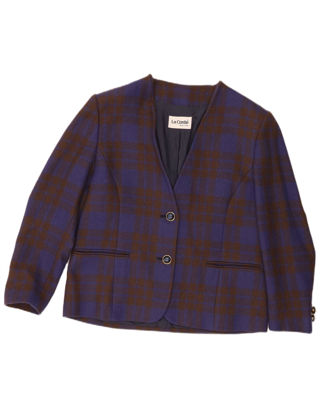 La Cordee Veste blazer à 2 boutons coupe ample pour femme UK 14 Bleu moyen à carreaux