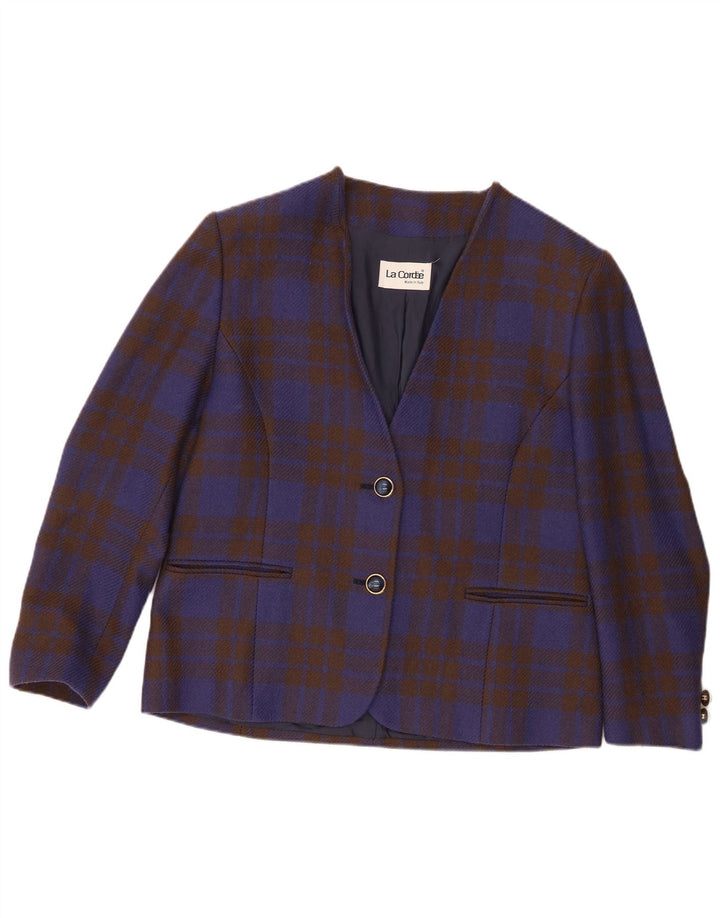 La Cordee Veste blazer à 2 boutons coupe ample pour femme UK 14 Bleu moyen à carreaux