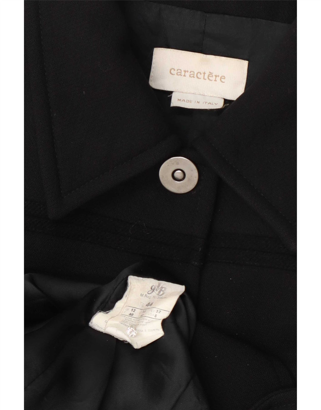 Caractere Veste Blazer 4 Boutons Femme UK 12 Laine Noir Moyen