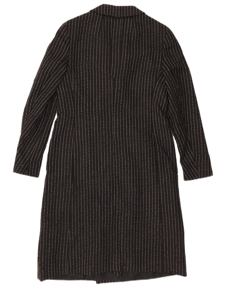 vintage Femmes Double Breasted Coat UK 8 Petites Rayures Noires