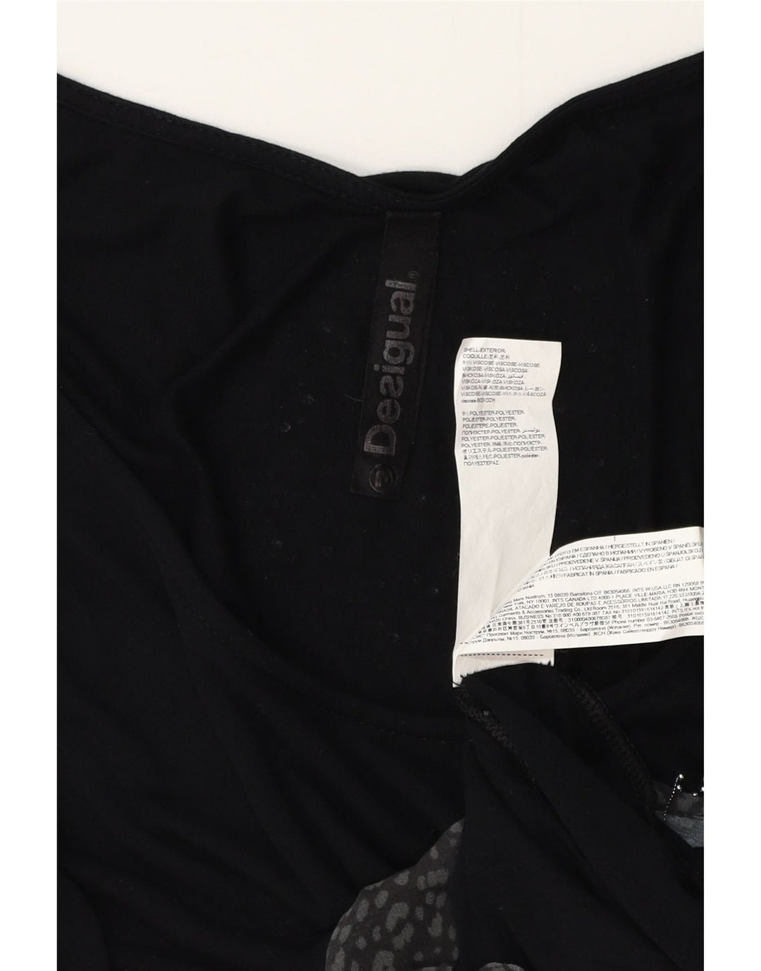 DESIGUAL Robe trapèze graphique à manches 3/4 pour femme UK 12 Viscose noir moyen