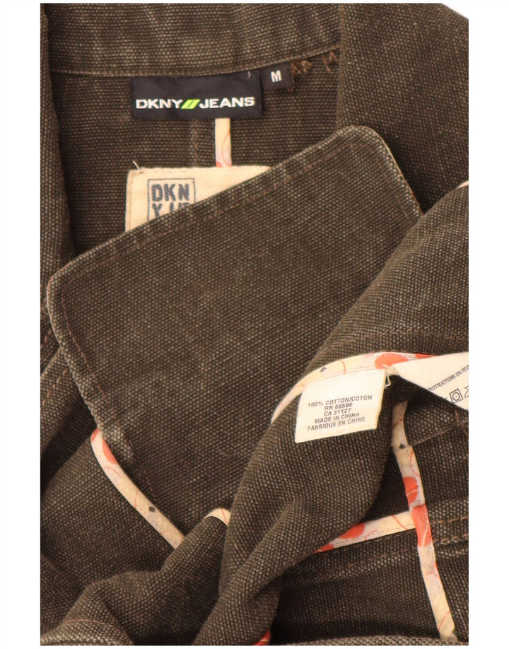 Dkny Veste blazer à 1 bouton pour femme UK 12 en coton kaki moyen
