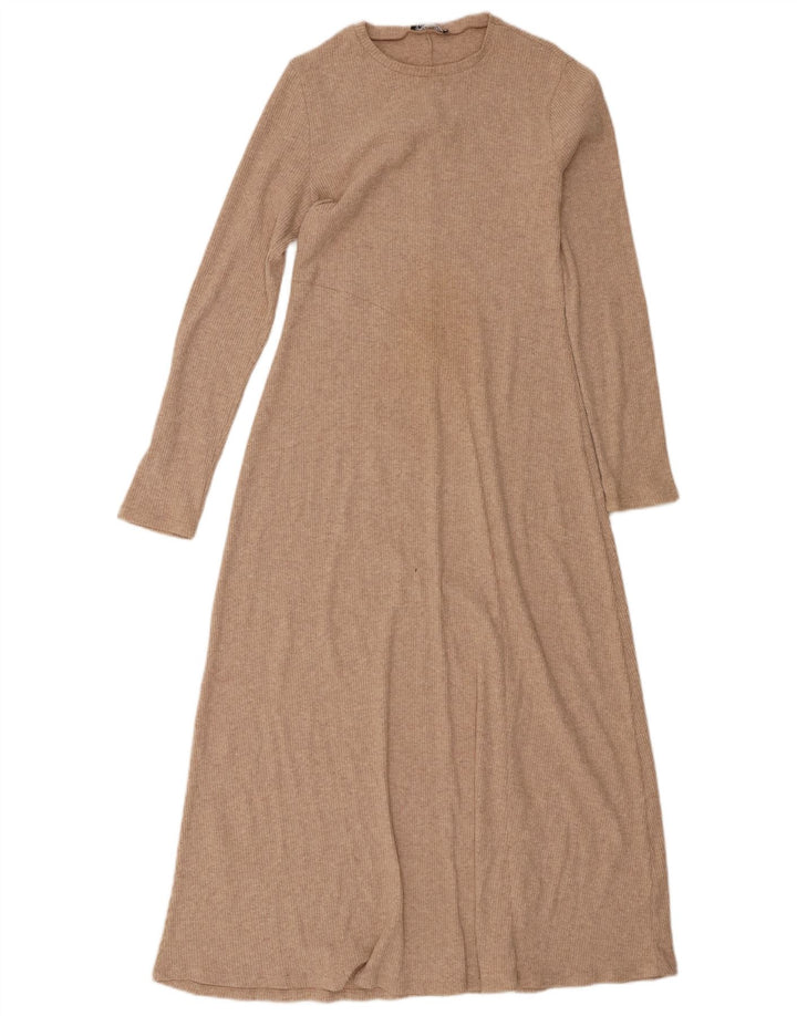 Zara Robe longue à manches longues pour femme UK 12 Beige moyen
