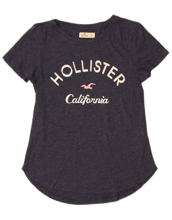 HOLLISTER T-shirt graphique pour femme UK 6 XS Bleu marine Coton