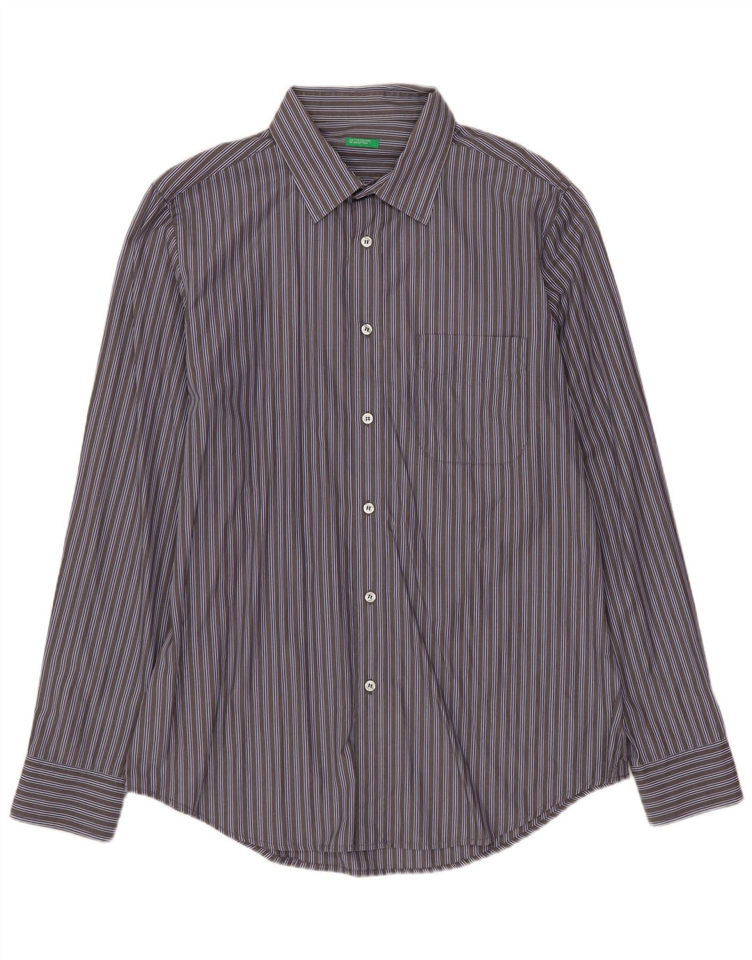 BENETTON Chemise Homme Large Gris Rayé