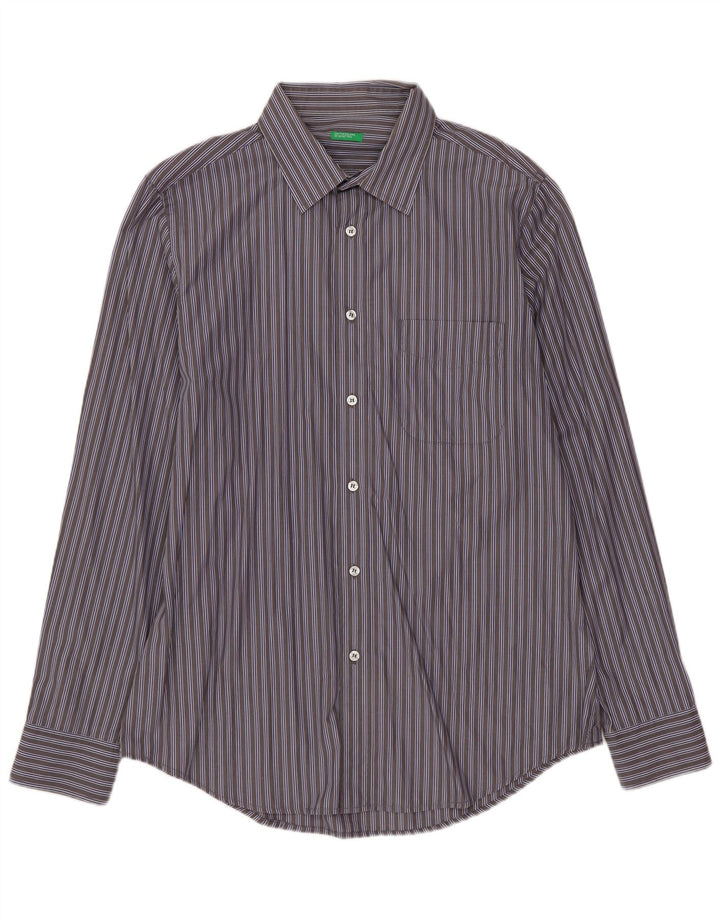 BENETTON Chemise Homme Large Gris Rayé