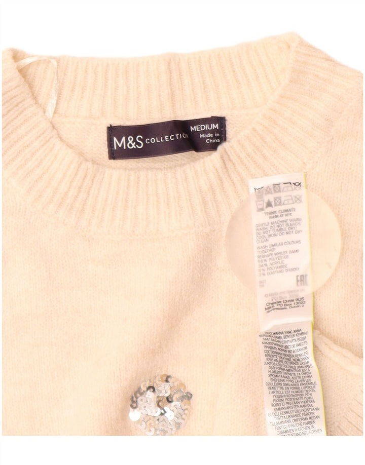 MARKS & SPENCER Pull à col rond pour femme UK 14 Medium Off White