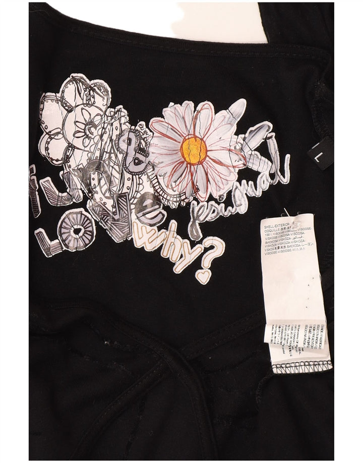 Desigual Robe basique à manches longues pour femme UK 44 Large Viscose florale noire