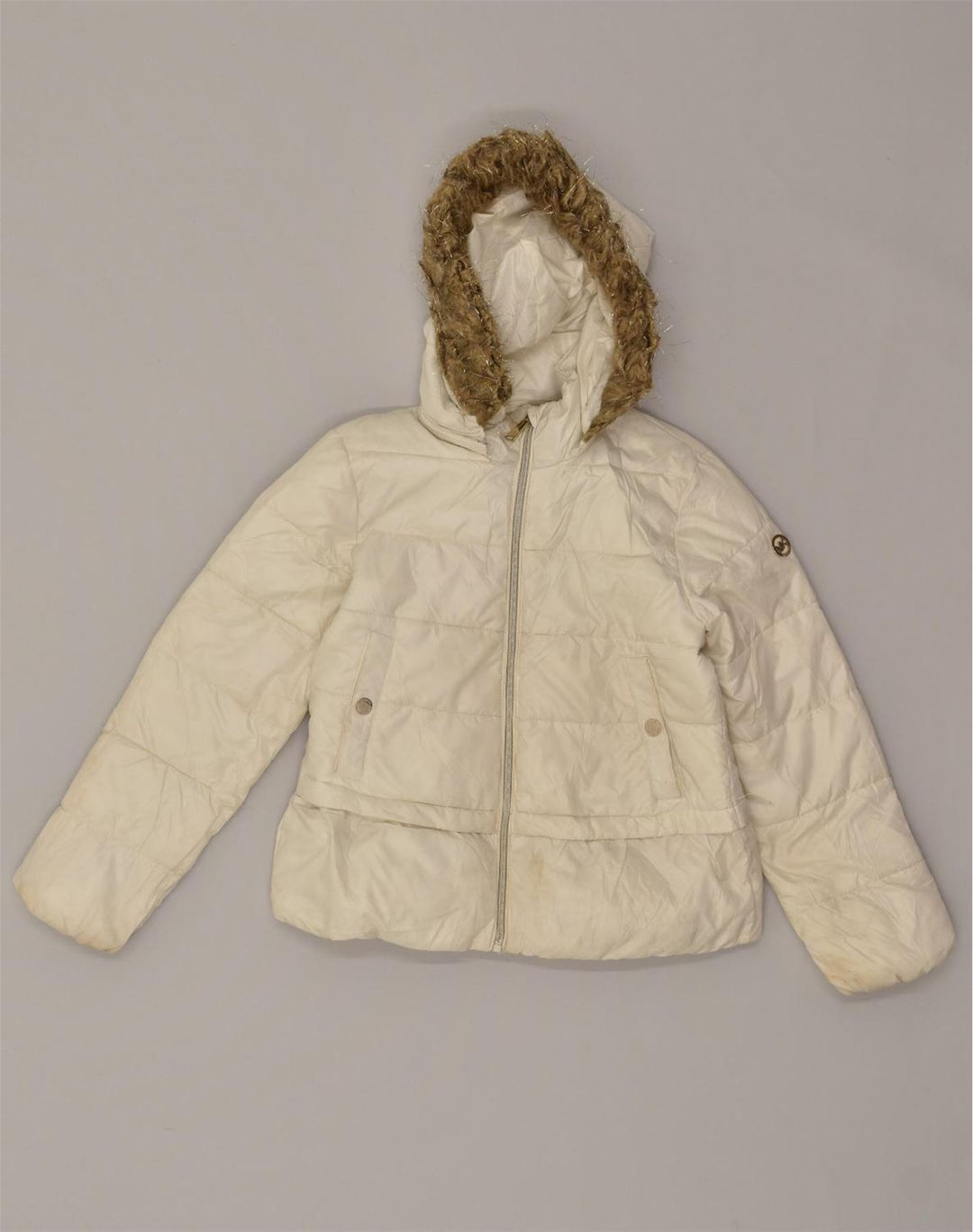 MICHAEL KORS Girls Hooded Padded Jacket 10-11 Years Beige Polyester | Vintage Michael Kors | Thrift | Second-Hand Michael Kors | Used Clothing | Messina Hembry 