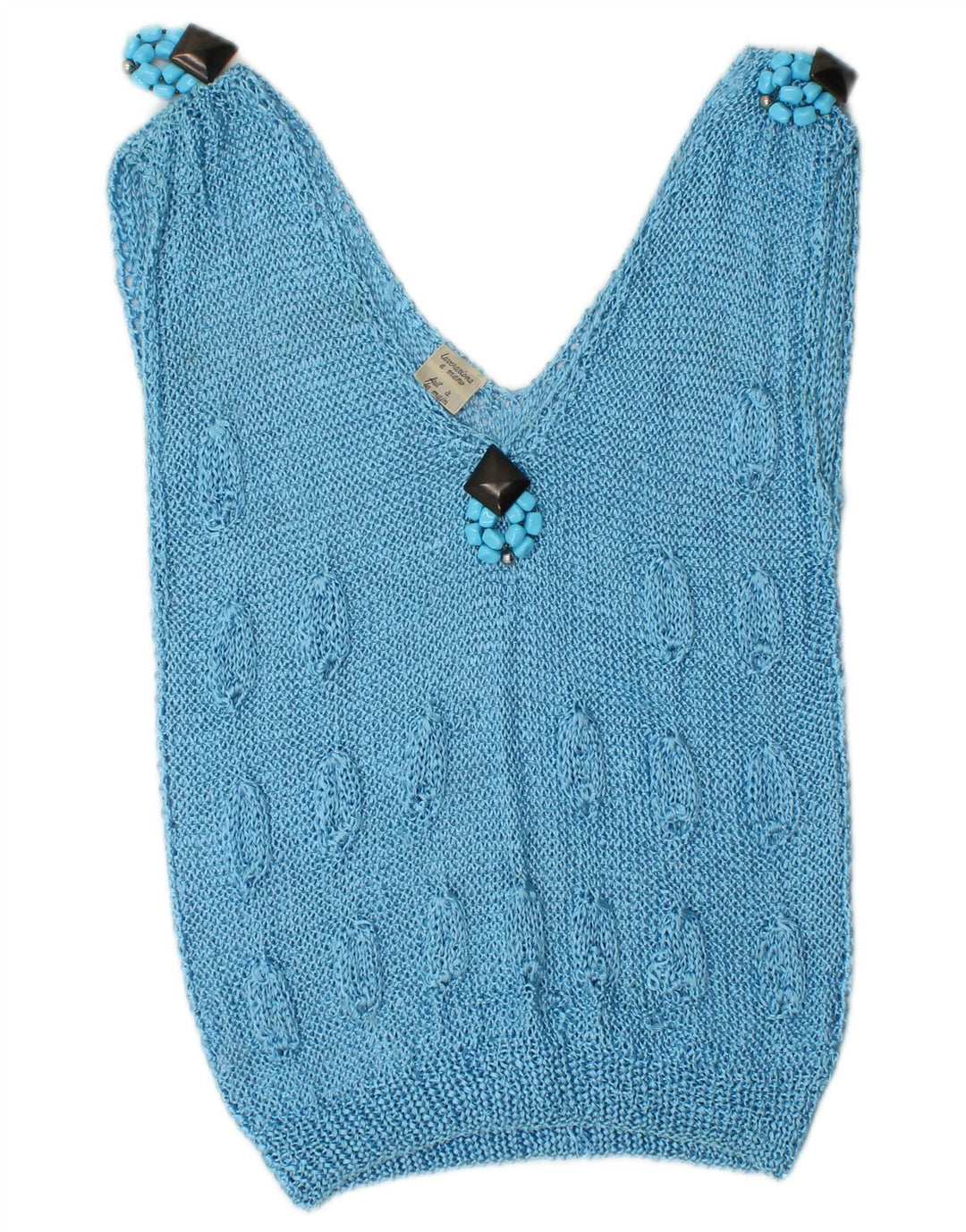 vintage Womens Vest Tank Top UK 10 Petite Rayonne Bleue