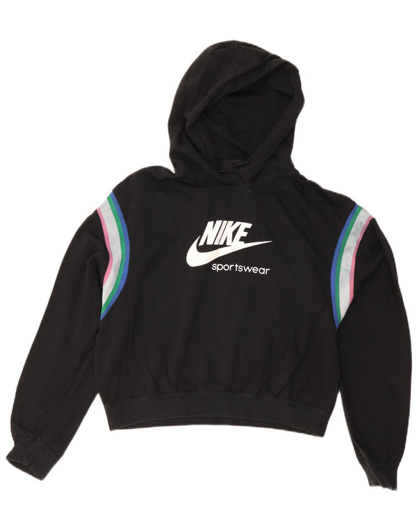 Nike Sweat à capuche court surdimensionné pour femme UK 10 Petit Noir Colorblock