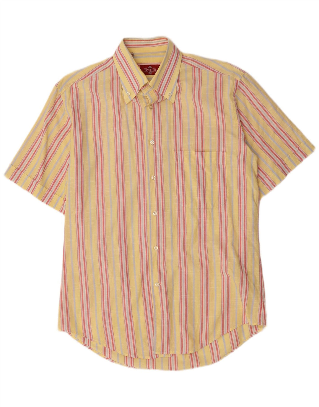 Castello Chemise à manches courtes pour homme Taille 15 3/4 Rayé jaune moyen