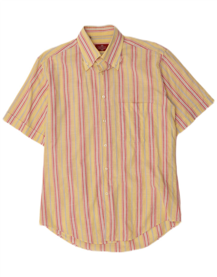 Castello Chemise à manches courtes pour homme Taille 15 3/4 Rayé jaune moyen