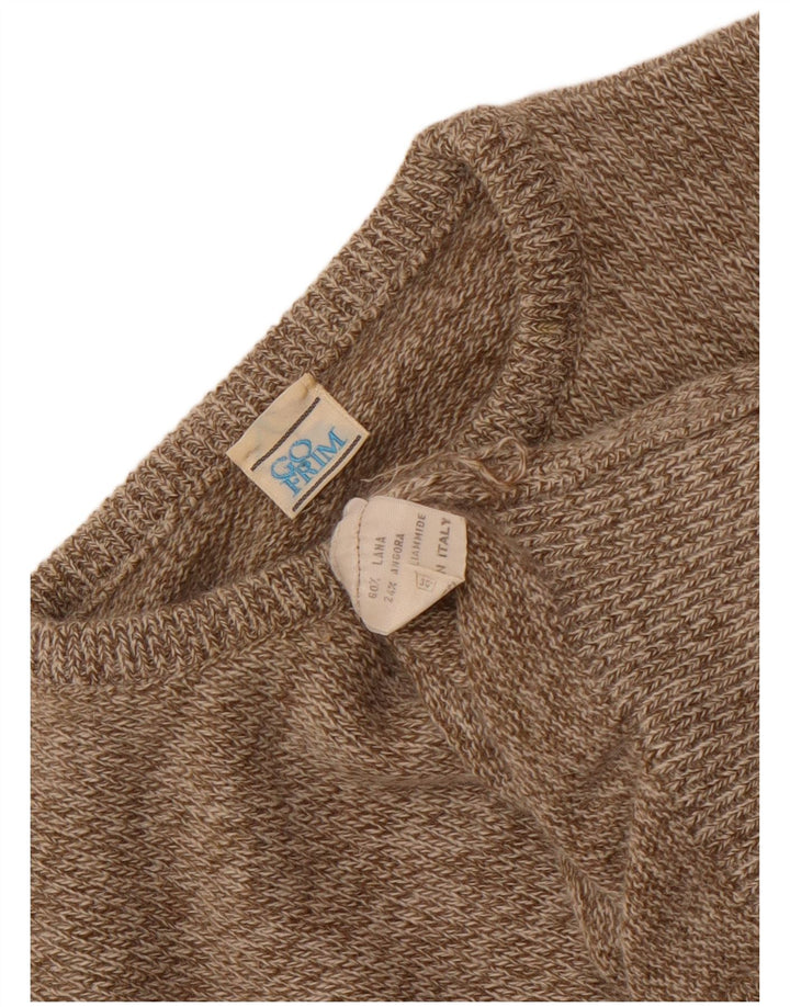 vintage Femme Crew Neck Jumper Pull UK 14 Laine Brun Moyen