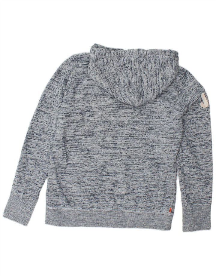 SUPERDRY Pull à capuche graphique pour femme UK 16 Grand coton moucheté bleu marine