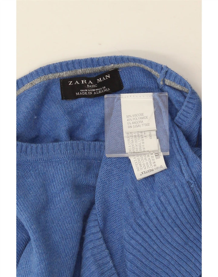 ZARA Pull Col Rond Homme Bleu Moyen Viscose