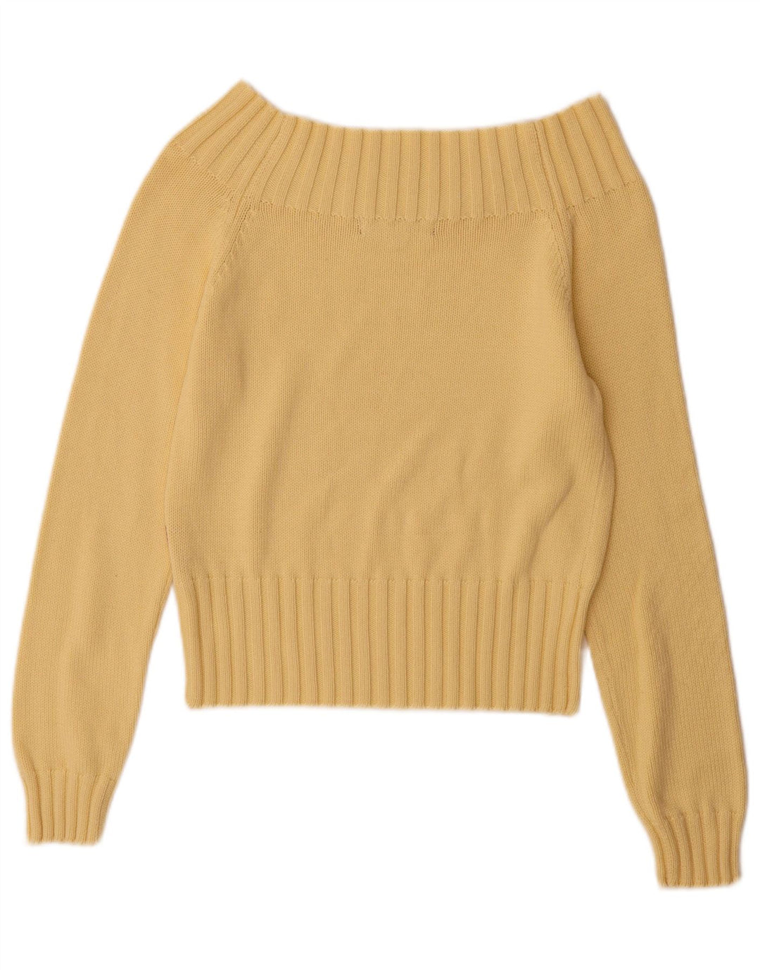vintage Femmes Off Épaule Pull UK 12 Coton Jaune Moyen