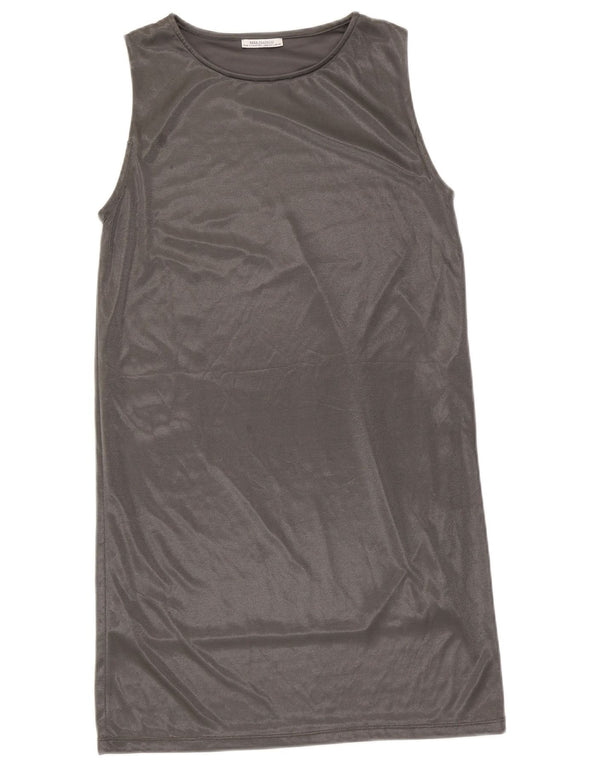 Zara Womens Sleeveless Shift Dress UK 14 Large Silver Polyester