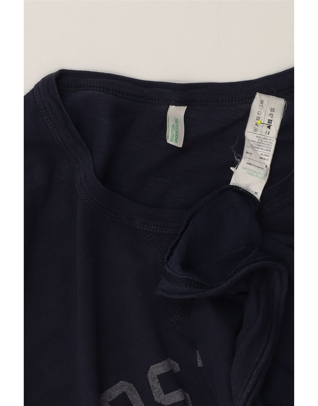 Benetton Haut Graphique Manches Longues Homme Bleu Marine Moyen Coton