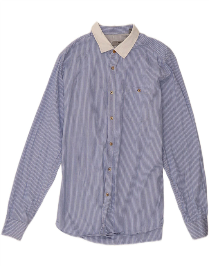 Ted Baker Chemise Homme Taille 5 XL Coton à fines rayures bleues