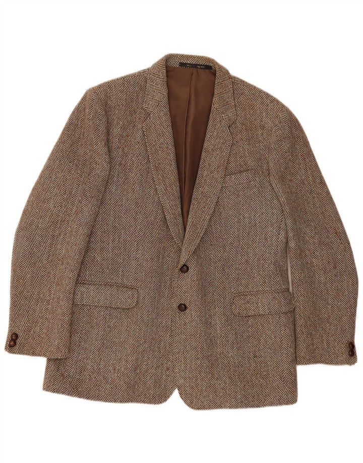 Barker Veste blazer à 2 boutons Harris Tweed pour homme UK 46 3XL Marron à chevrons