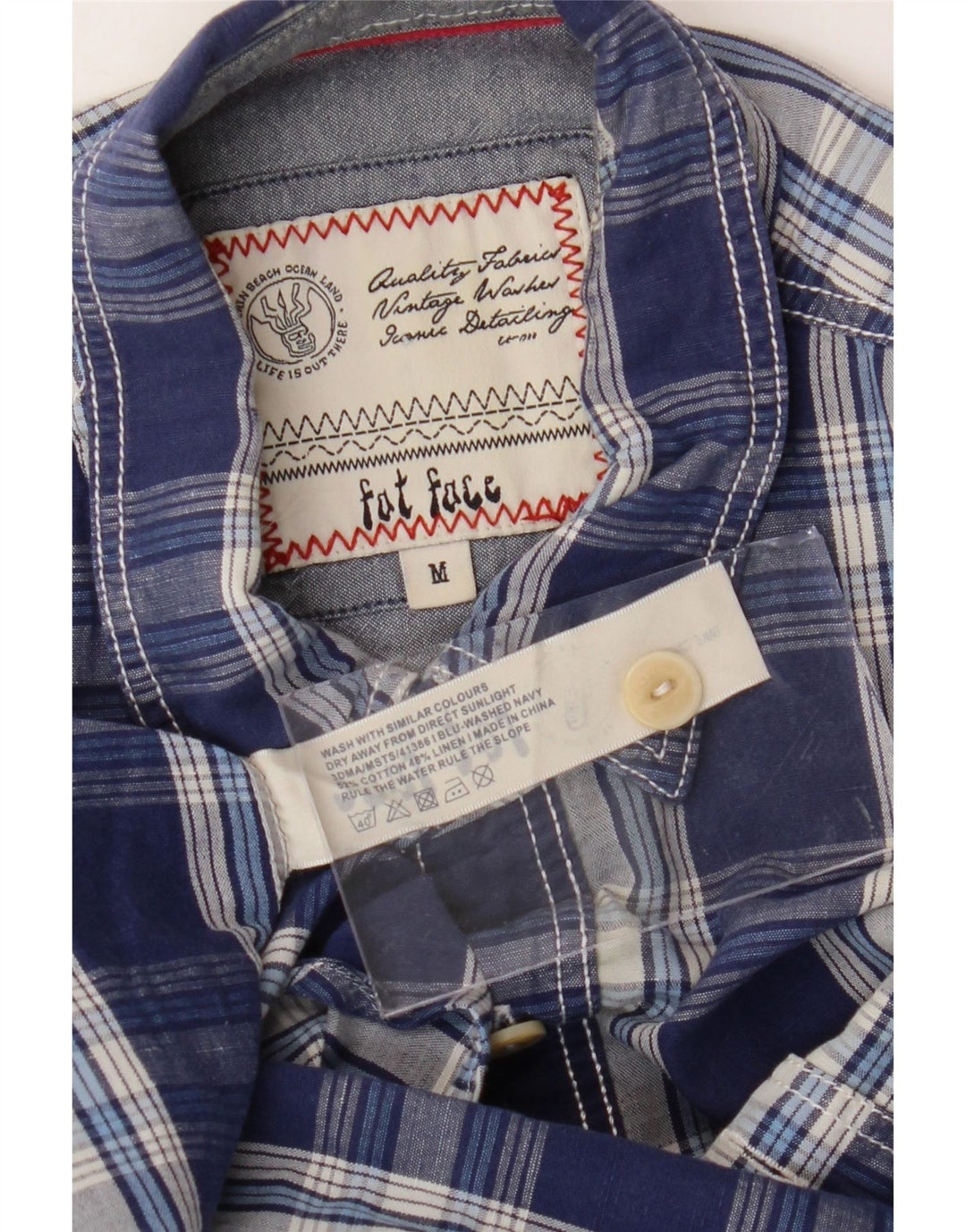 FAT FACE Chemise à Manches Courtes Homme Bleu Marine Moyen à Carreaux Coton