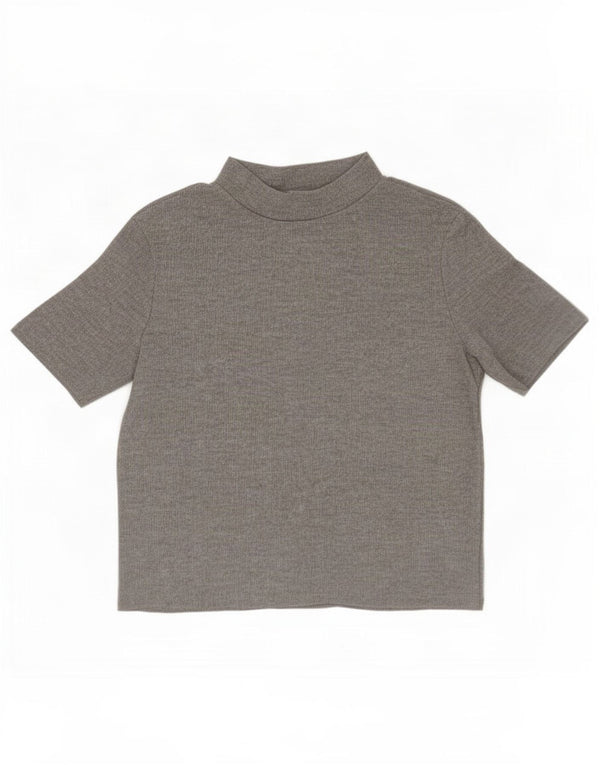 Zara Womens Trafaluc Crop T-Shirt Top UK 14 Gris Moyen Polyester