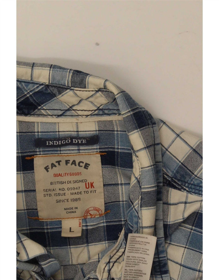 Fat Face Chemise en flanelle pour homme en coton à grands carreaux bleus