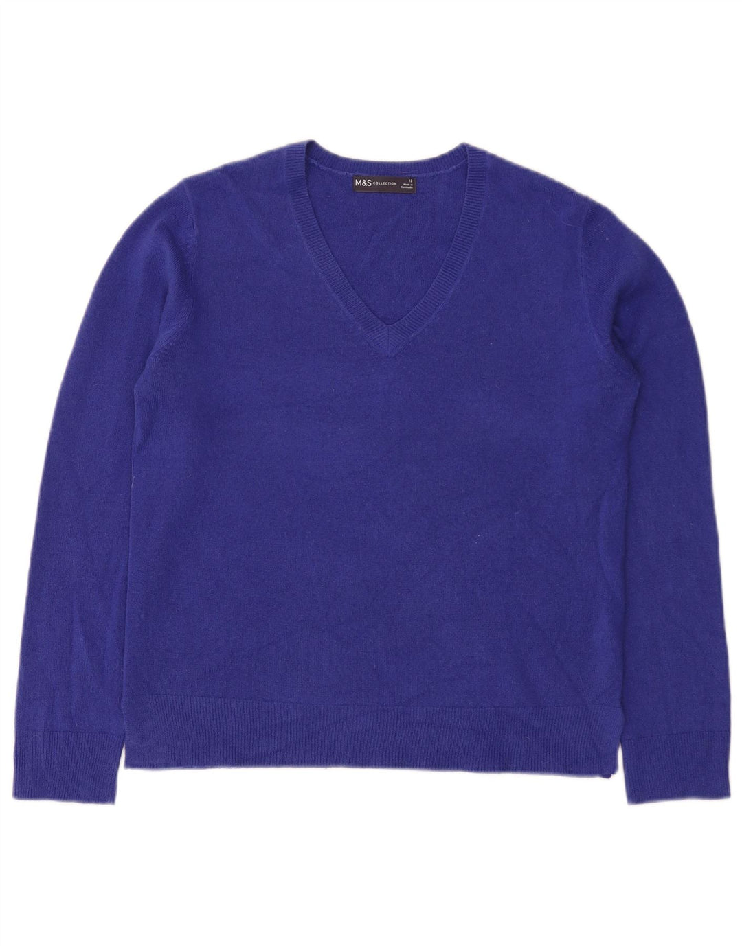 Marks & Spencer Pull col en V pour femme UK 12 Bleu moyen Acrylique