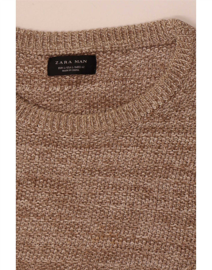 Zara Pull à col rond pour homme Large Beige