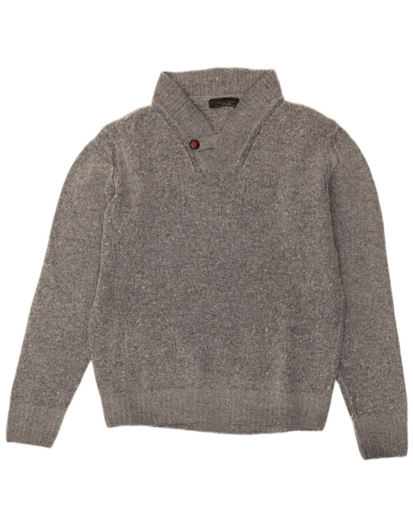 ZARA Pull col V pour homme en laine gris Large